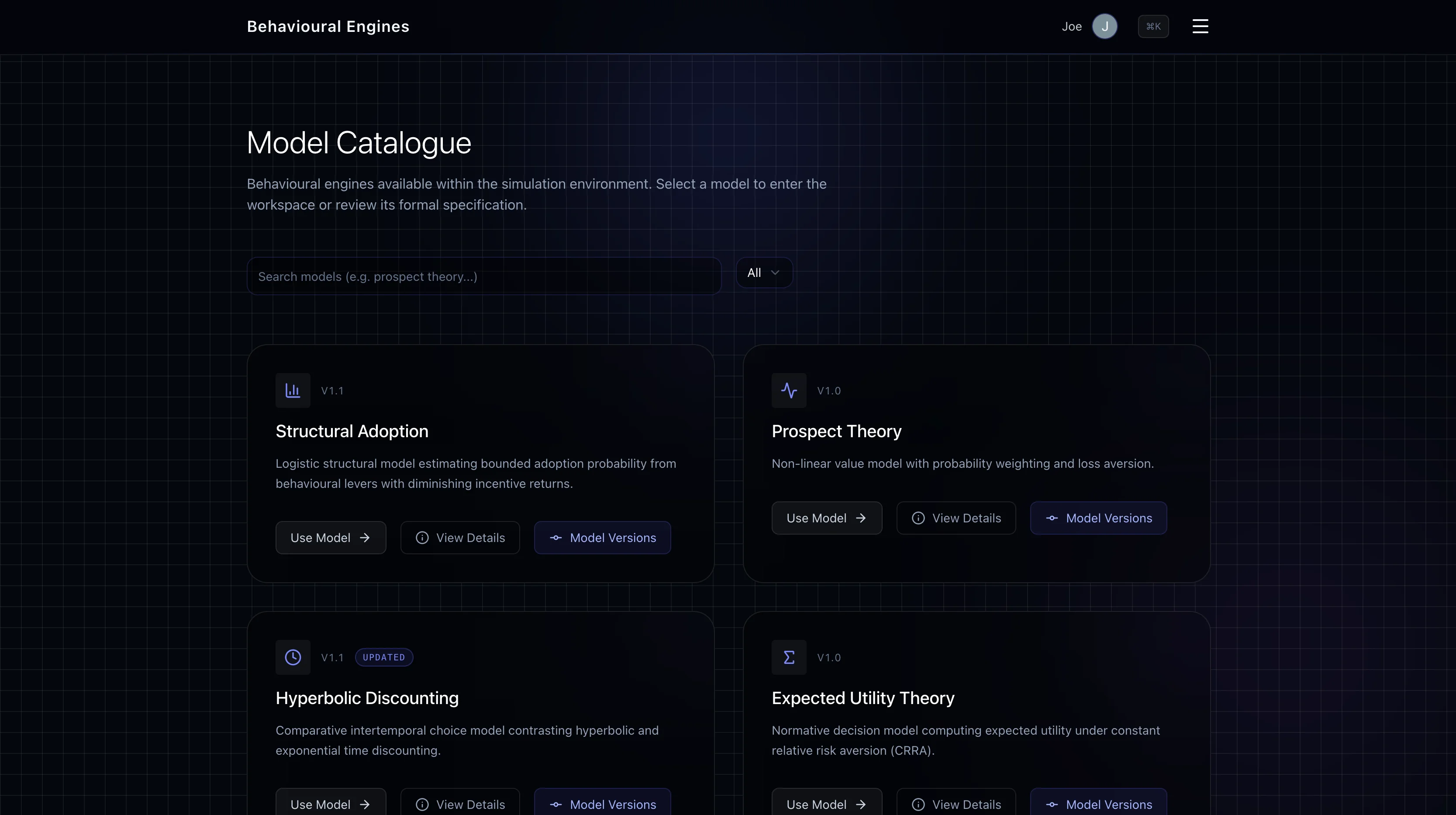 Behavioural Engines model catalogue