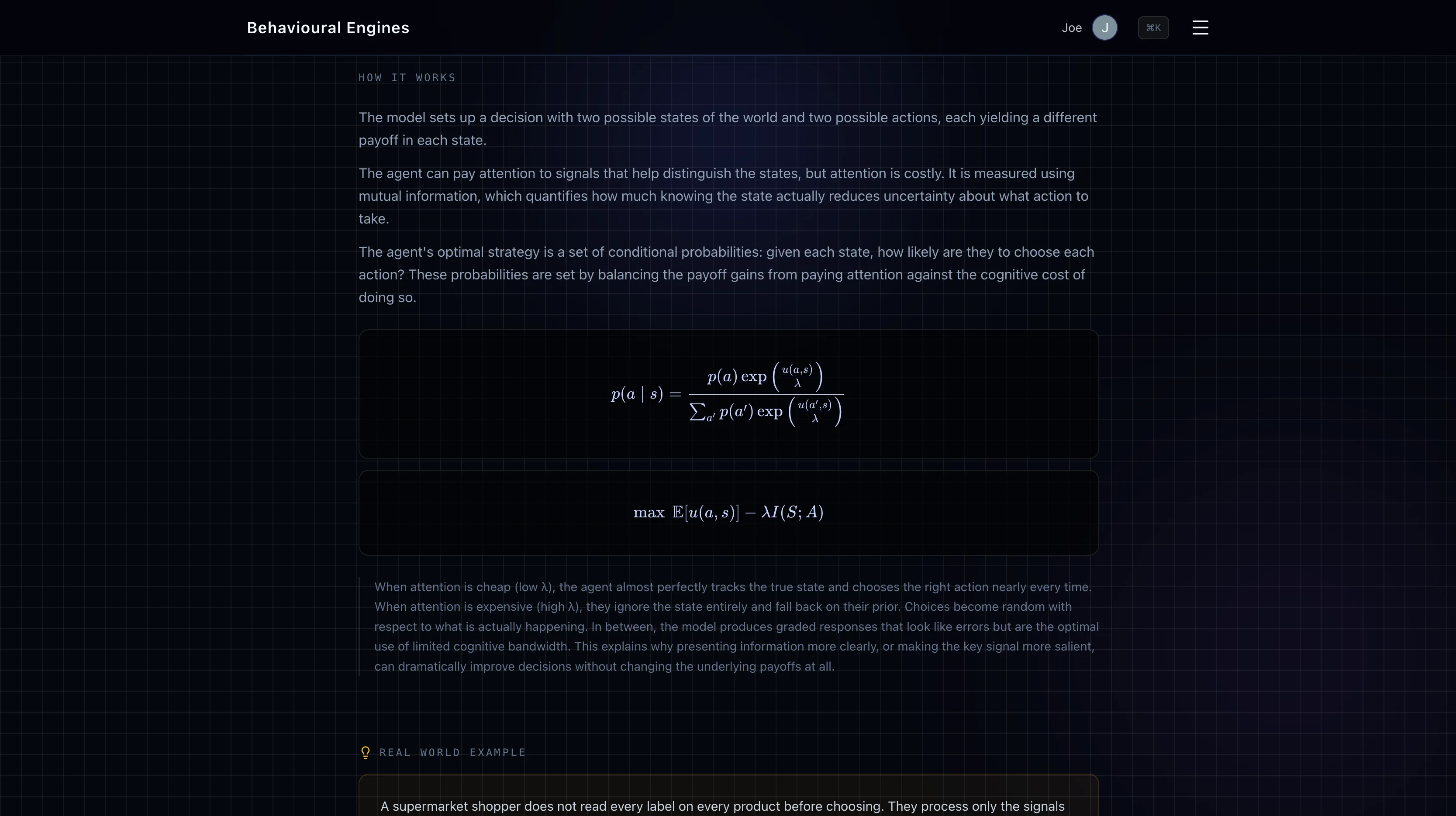 Behavioural Engines model configuration view