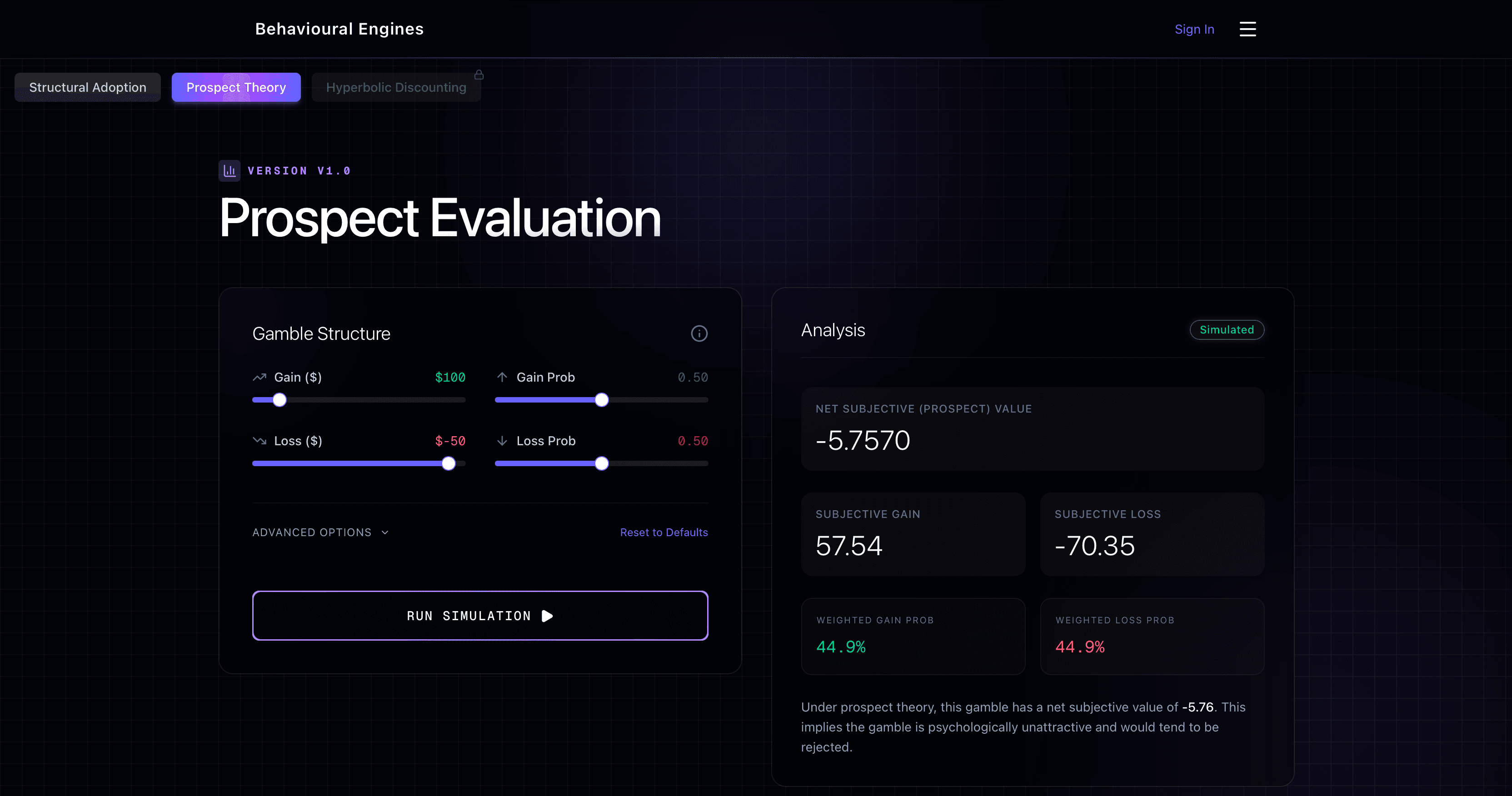 Behavioural Engines simulation results
