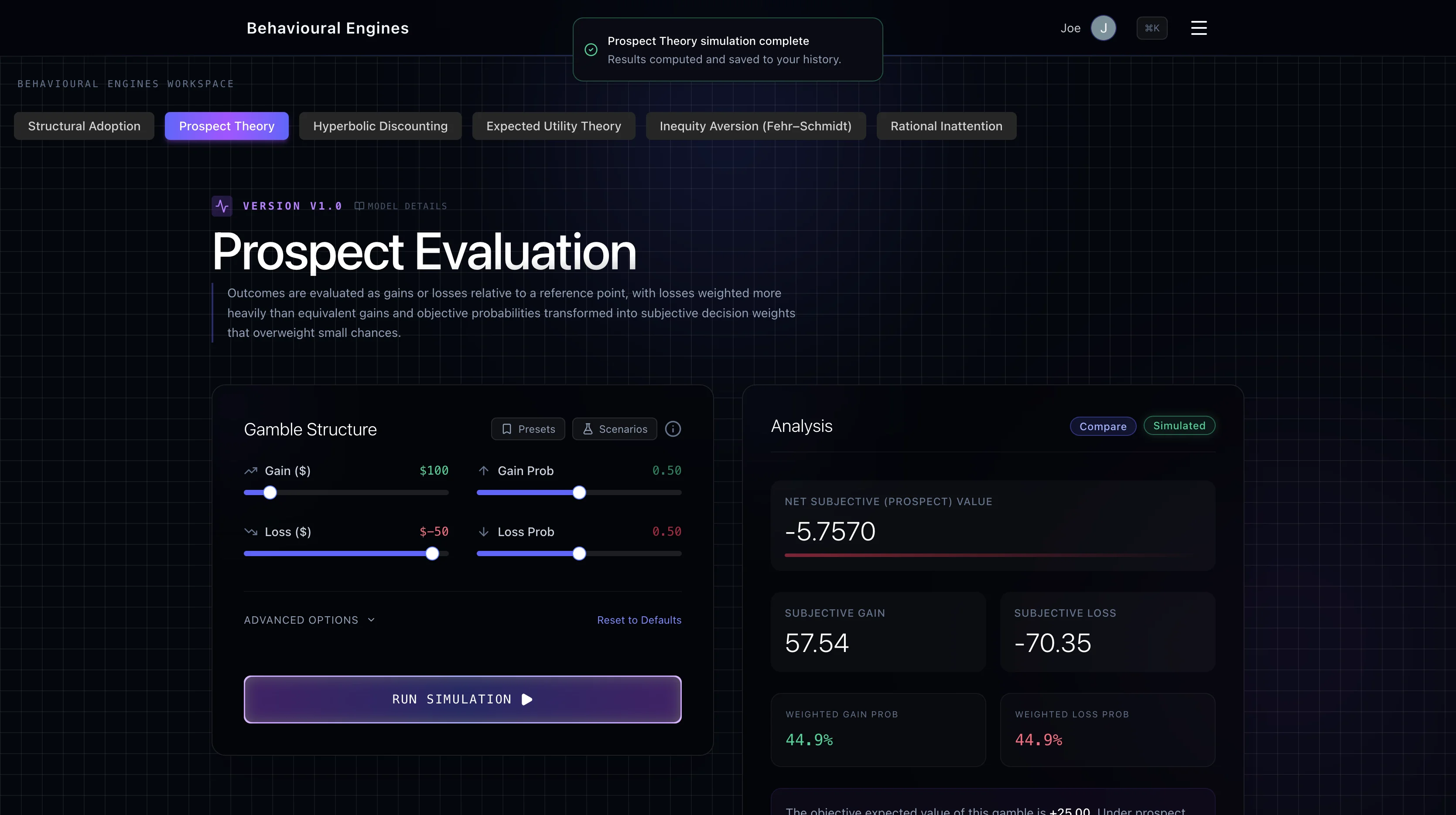 Behavioural Engines simulation results