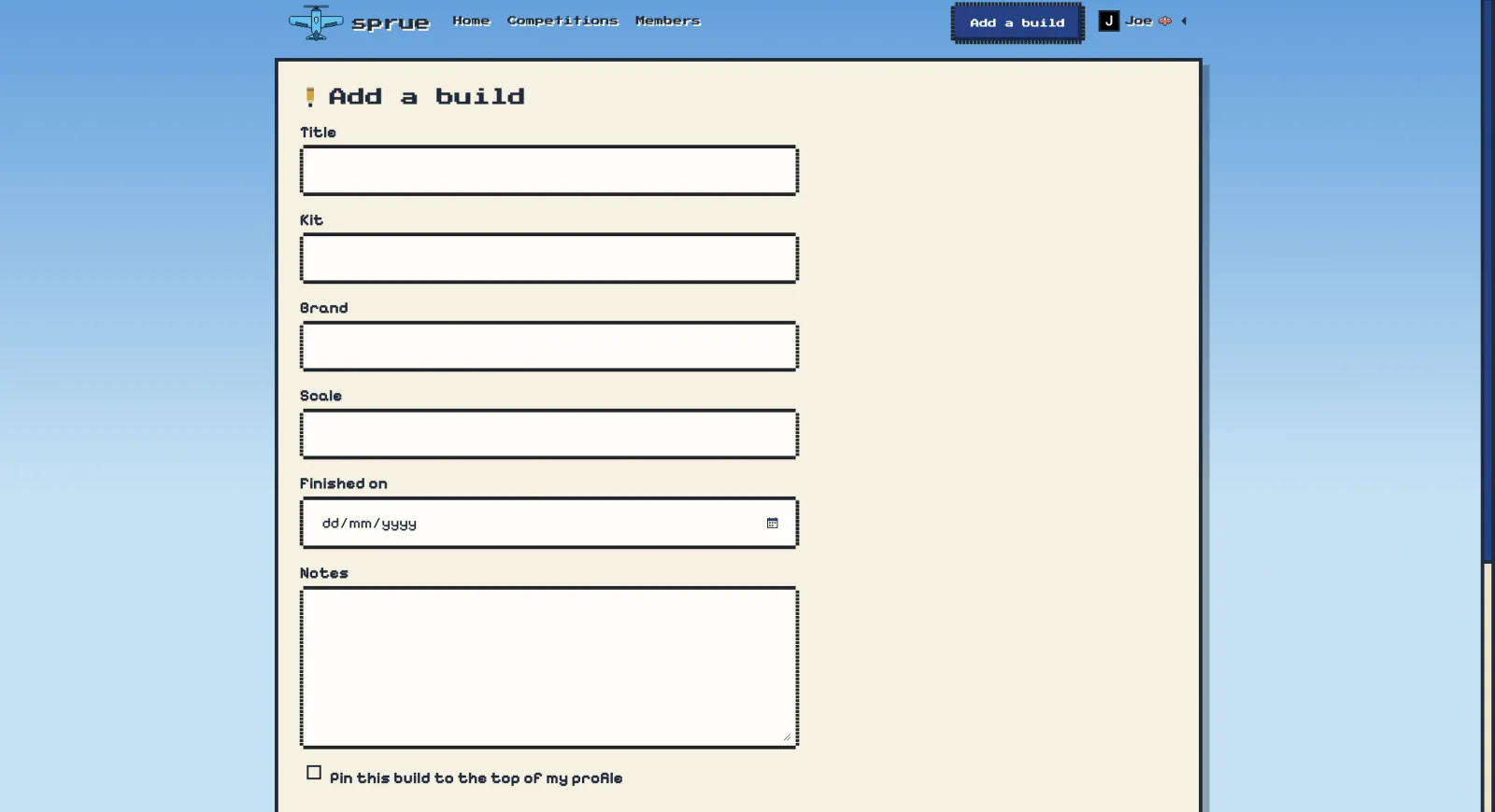 The form for adding a build