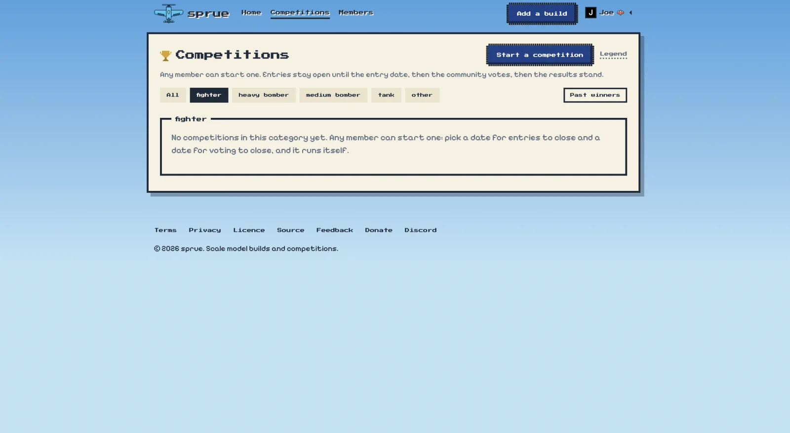 The competitions page